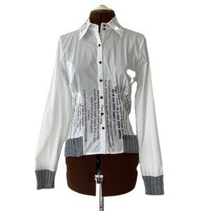 Tuzzi White Cotton Blend Shirt with Jersey Panels and Knit Trim